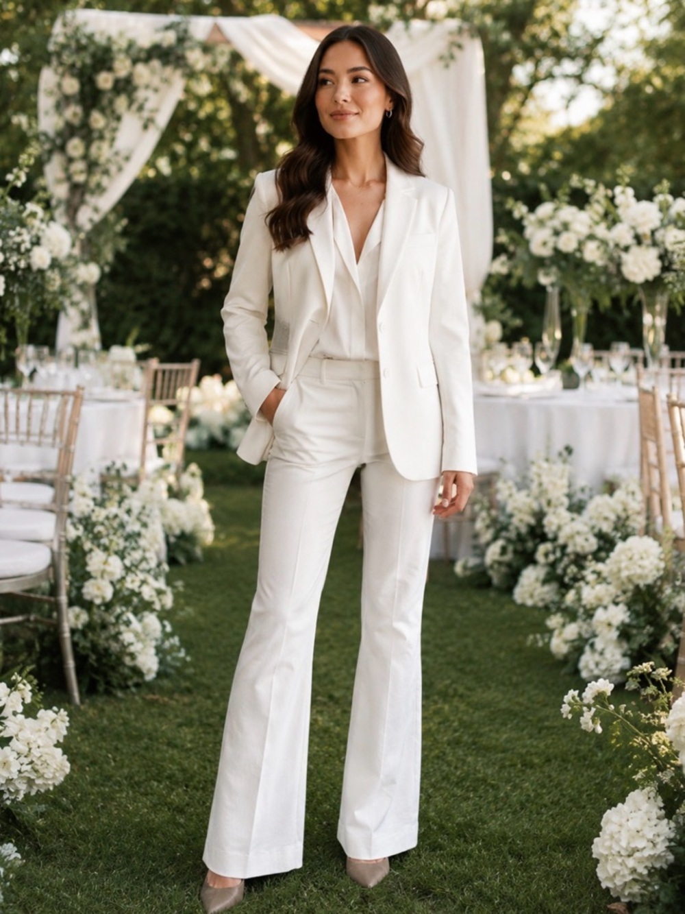 Women’s White Tailored Blazer and Trouser Suit Jacket Set